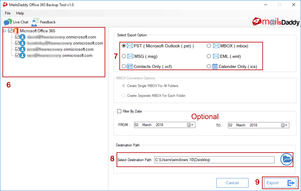 screenshot of MailsDaddy Office 365 Backup Tool